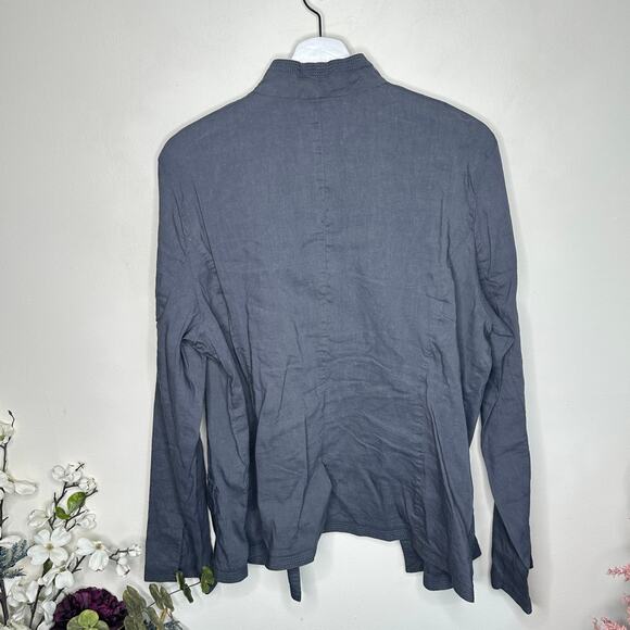 EILEEN FISHER Stand Collar Linen Open Front Jacket Steel Gray {3S24} - Picture 3 of 5